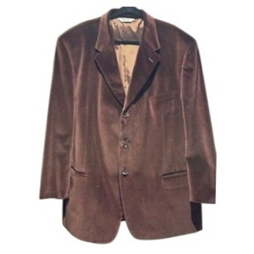 Linea Uomo Mens Brown Velvet Blazer Jacket Cotton Casual Classic Size 48 REG